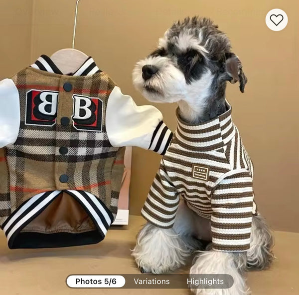 π§₯ Brown Plaid Letterman Jacket β Boutique Designer Pet Apparel